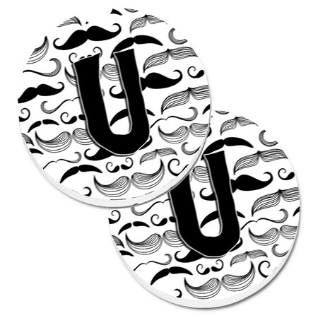 Carolines Treasures Letter U Moustache Initial Set of 2 Cup Holder Car Coaster CJ2009-UCARC